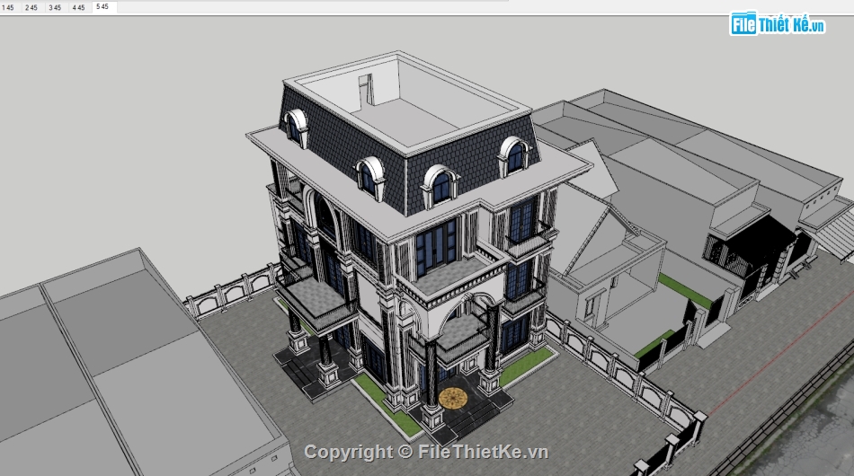 biệt thự 3 tầng,Sketchup biệt thự,model 3d sketchup biệt thự,file 3d sketchup biệt thự